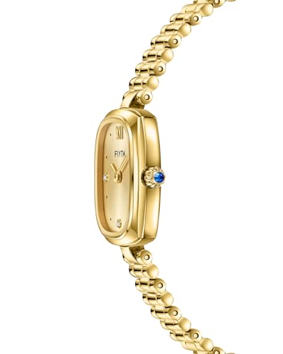 FIYTA Women's Small Gold Rectangular Watch with Stainless Steel Bracelet