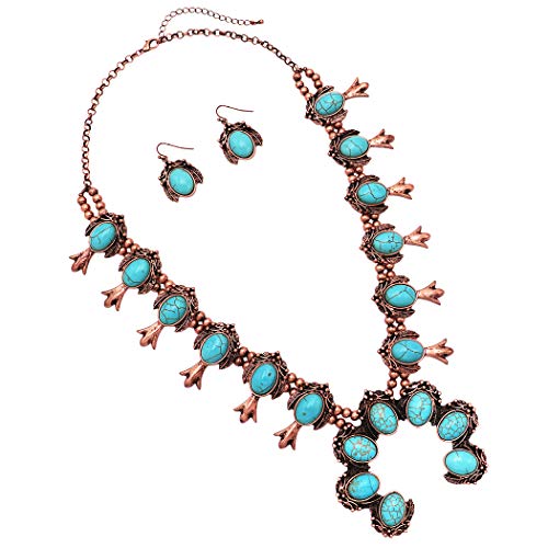 Women's Howlite Squash Blossom Necklace and Earrings Set, 24 + 3 Extension