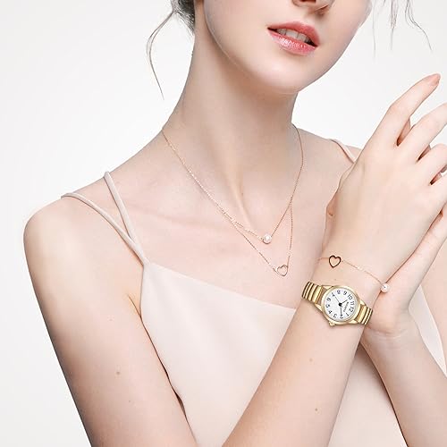 BOSHIYA Women's Easy Reader Stainless Steel Watch for Small Wrist (Gold/Silver)